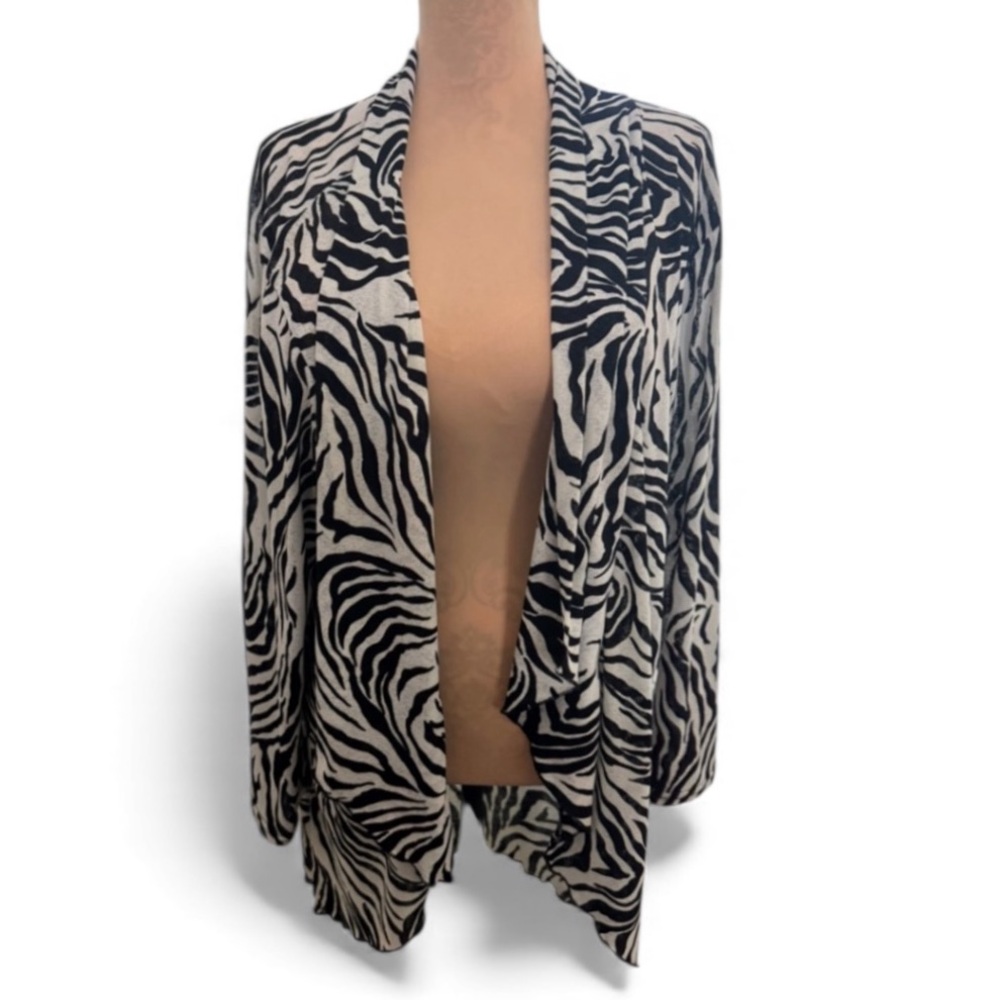 Jostar Cardigan Open Front 3/4 Sleeve Size 2X Black White Striped Zebra Print